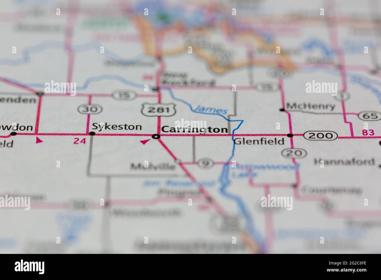 Carrington North Dakota USA auf einer Road- oder Geografie-Karte angezeigt Stockfoto