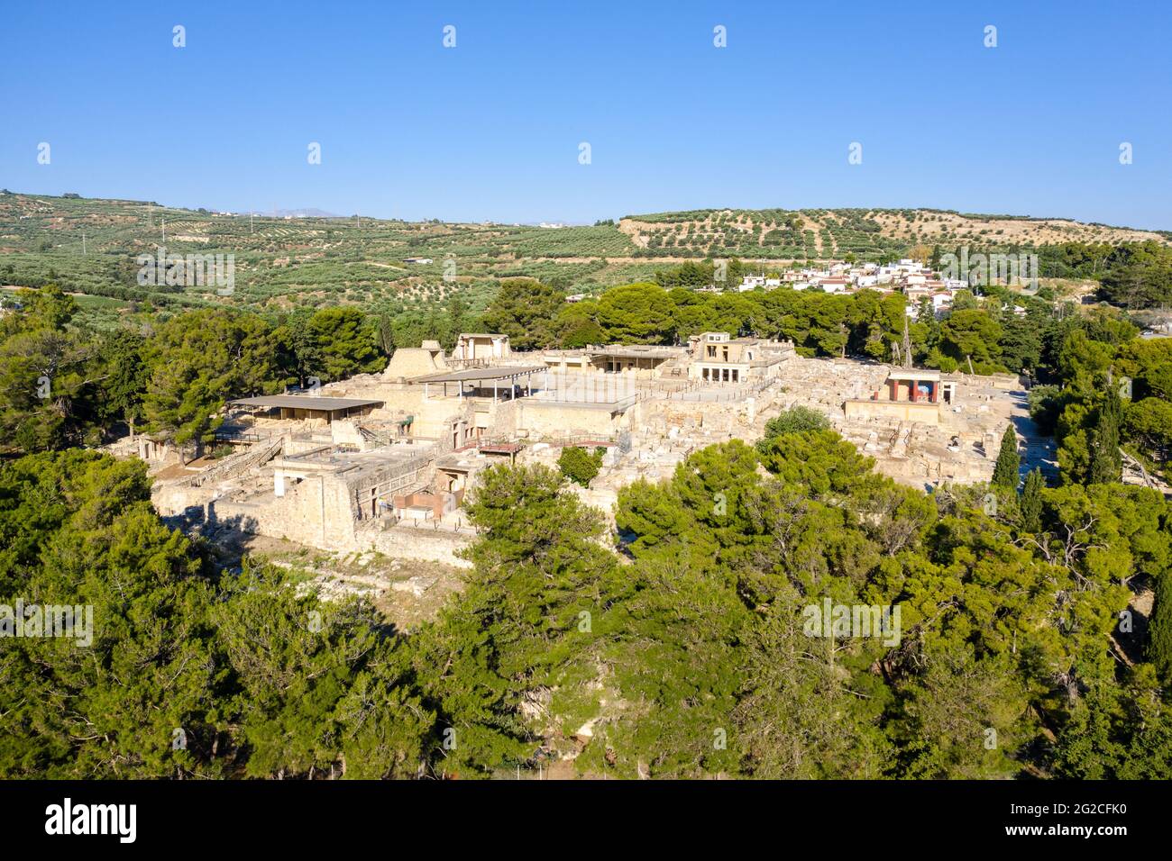 Luftaufnahme der Ruinen von Knossos auf Kreta, Griechenland Stockfoto