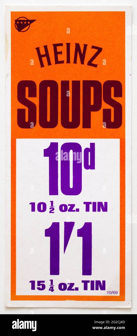 1970er Shop Advertising Price Display Label - Heinz Supps Stockfoto