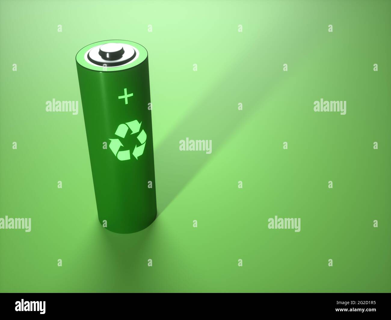 3D-Illustration, Konzeptbild von Batterie-Recycling, erneuerbare Energie. Stockfoto