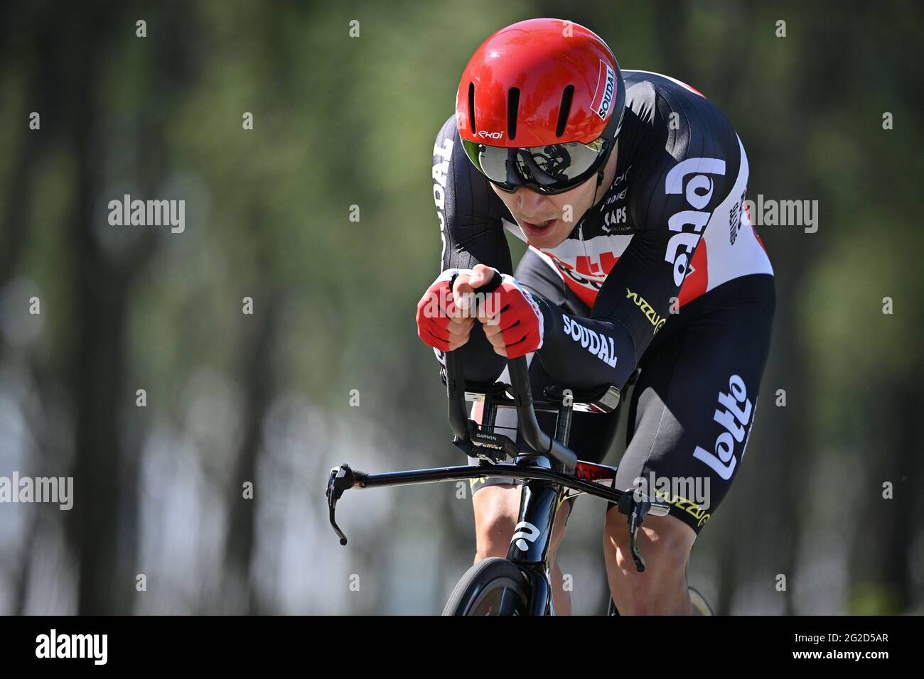 Der Belgier Jasper De Buyst von Lotto Soudal wurde während der zweiten Etappe des Radrennens der Baloise Belgium Tour, einem individuellen Zeitfahren, in Aktion gezeigt Stockfoto