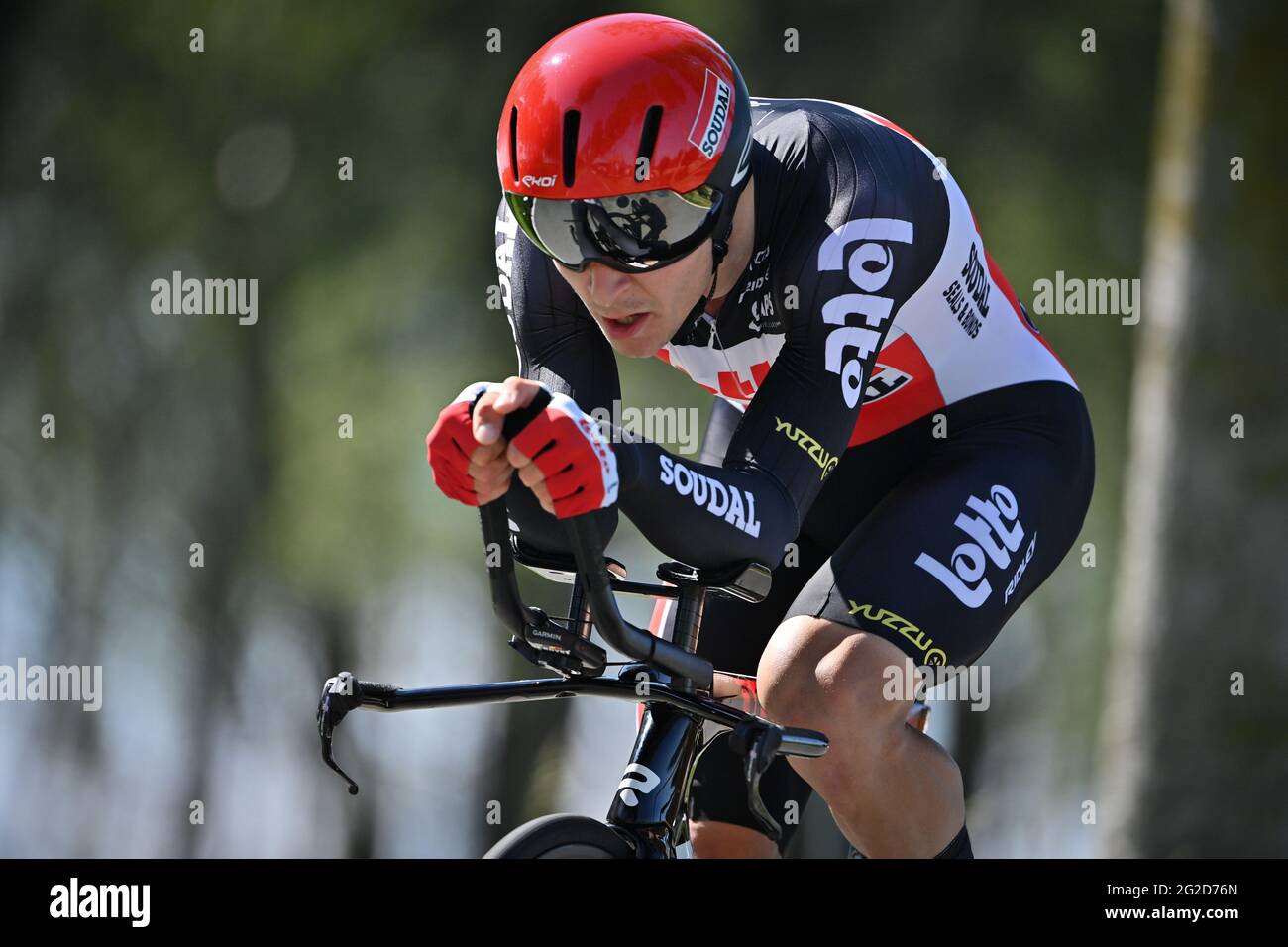 Der Belgier Jasper De Buyst von Lotto Soudal wurde während der zweiten Etappe des Radrennens der Baloise Belgium Tour, einem individuellen Zeitfahren, in Aktion gezeigt Stockfoto