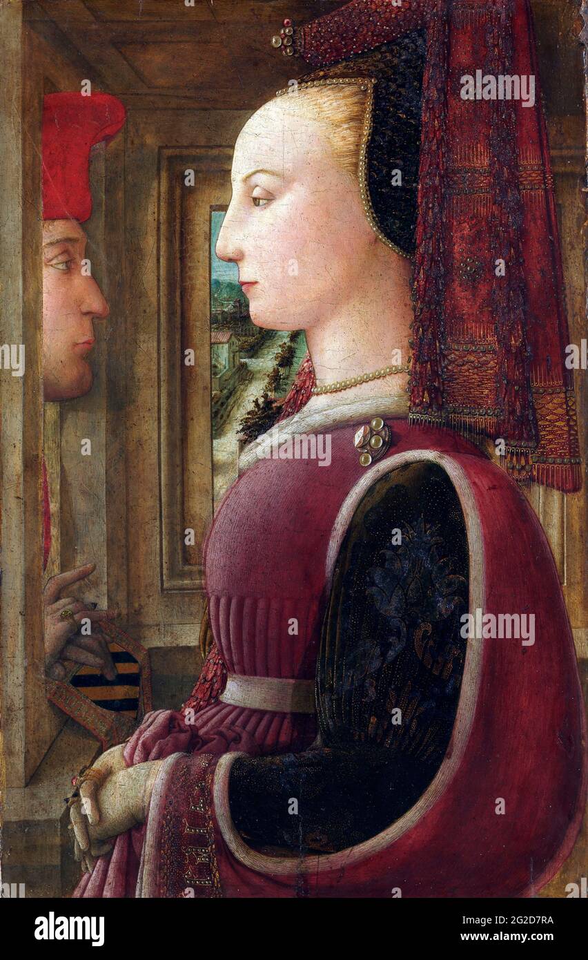 Porträt einer Frau mit einem Mann in einer Kaserne von Filippo Lippi (ca. 1406-1469), Tempera auf Holz, ca. 1440 Stockfoto