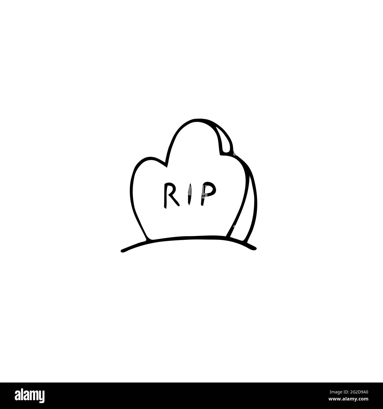 Vektor-Doodle-Grab mit Schriftzug RIP. Skizzieren Sie Grab isoliert auf weißem Hintergrund. Grabstein auf dem Friedhof. Cartoon Friedhofslandschaft. Symbol für H Stock Vektor