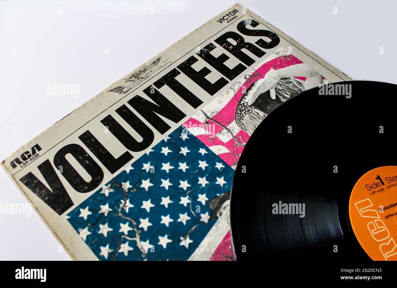 Psychedelik-Rockband, Jefferson Airplane-Musikalbum auf Vinyl-LP. Titel: Volunteers Album Cover Stockfoto