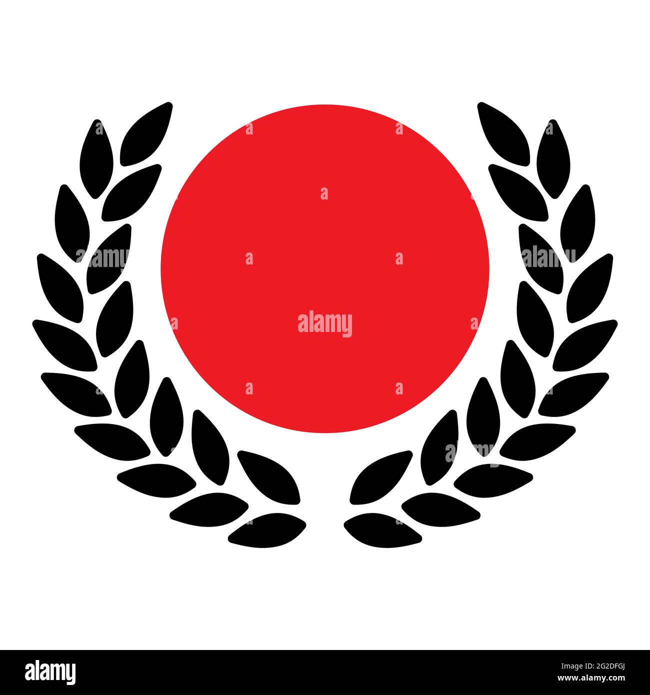 Olympischer Lorbeerkranz des Siegers vor dem Hintergrund der japanischen Flagge. Spiele der XXXII. Olympiade oder der Olympischen Sommerspiele. Willkommen in Japan Stock Vektor