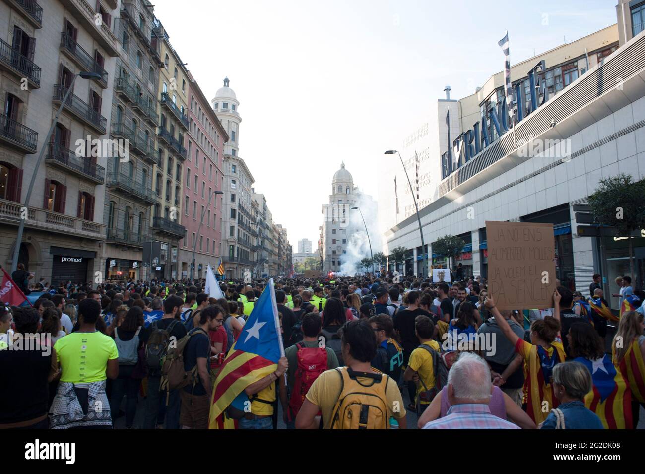 Proteste in der katalanischen Hauptstadt Barcelona nach dem Unabhängigkeitsreferendum von 2017 Stockfoto