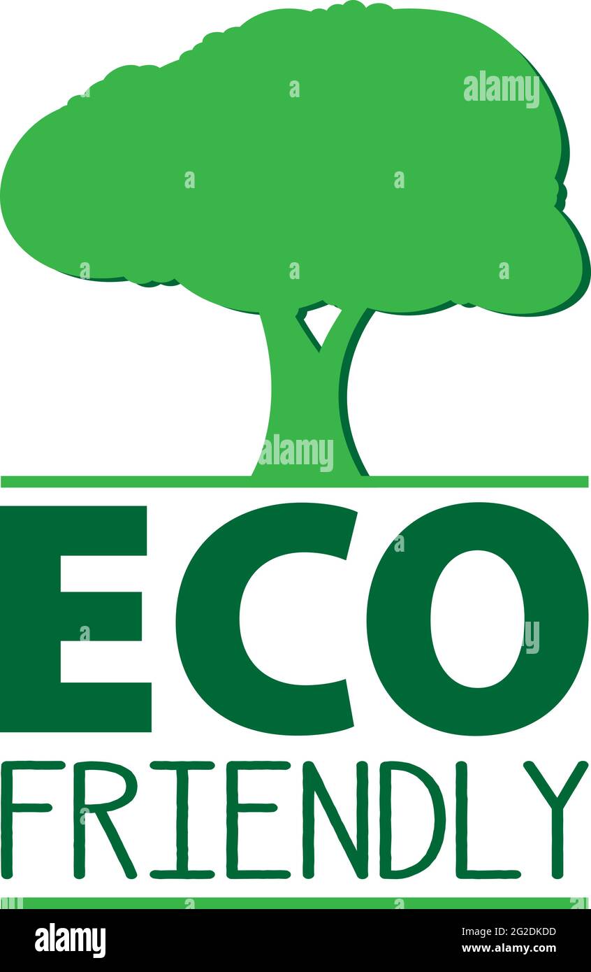 Grünes ECO-FREUNDLICHES Logo oder Etikett mit Vektorgrafik für Baumsymbole Stock Vektor