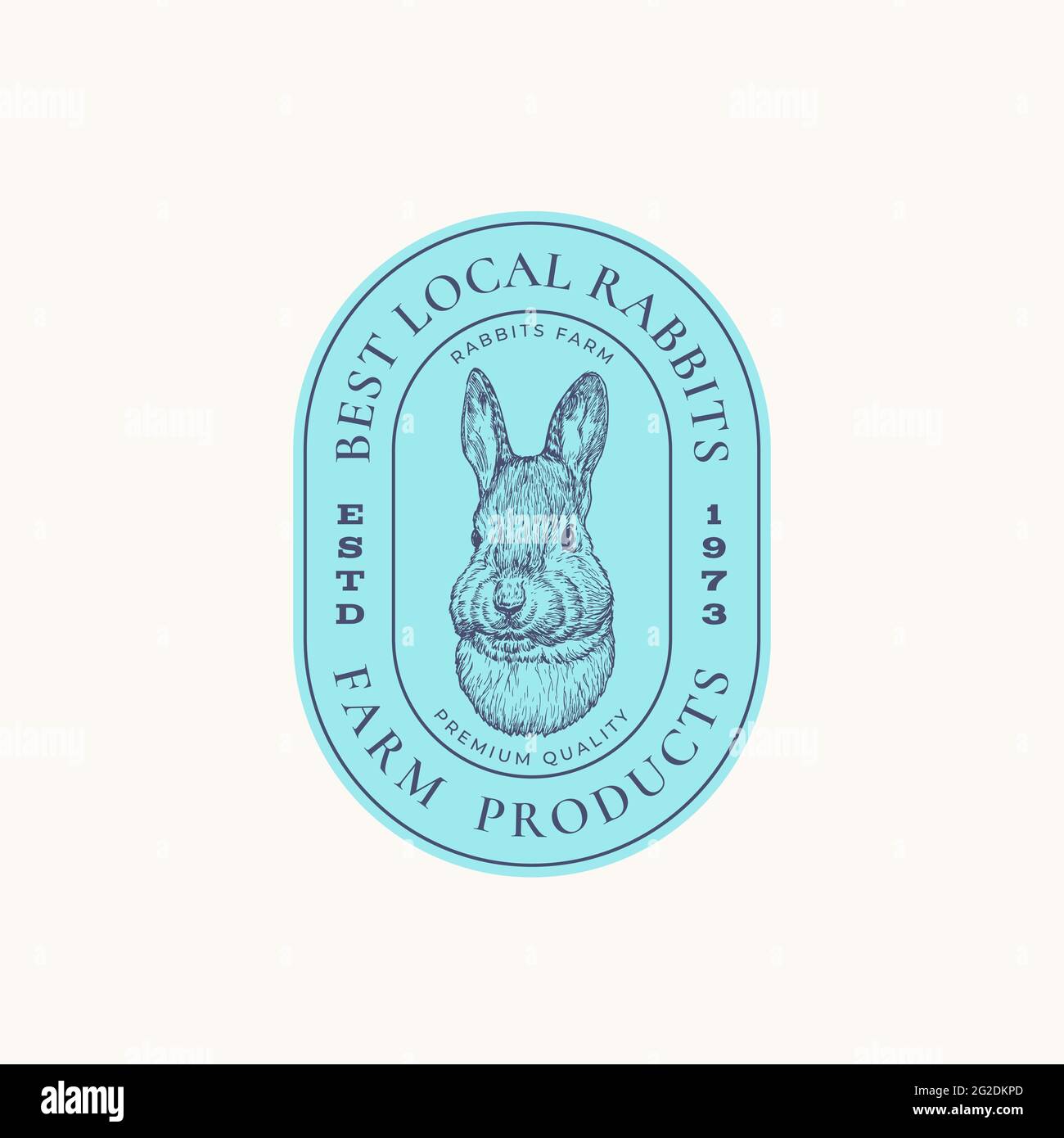 Best Local Rabbits Farm Retro Gerahmte Abzeichen oder Logo-Vorlage. Handgezeichnete Haie-Gesichtsskizze mit Retro-Typografie. Vintage Sketch Emblem. Isoliert Stock Vektor