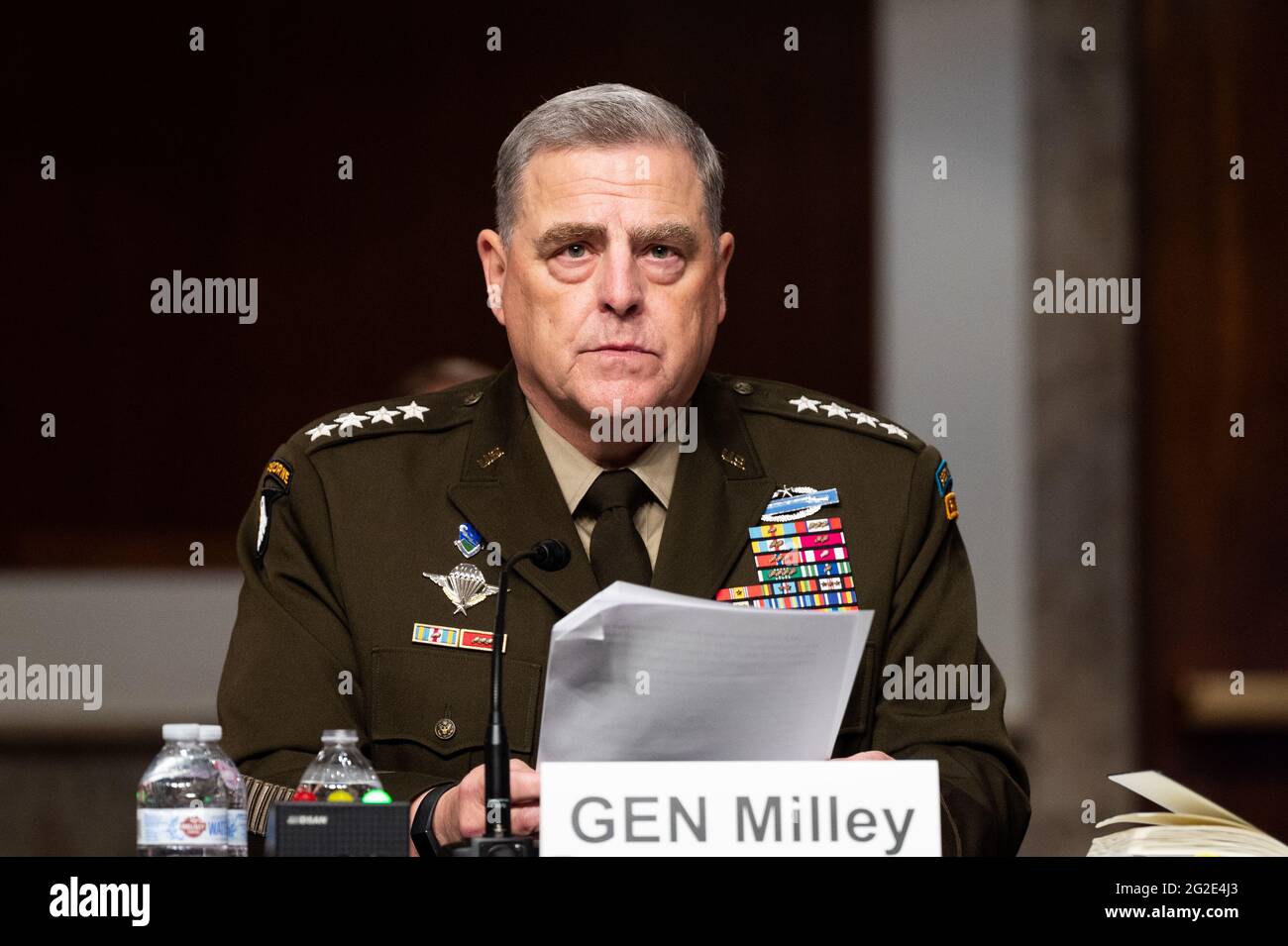 Washington, Usa. Juni 2021. General Mark Milley, Vorsitzender der Joint Chiefs of Staff, spricht bei einer Anhörung des Armed Services Committee des Senats. Kredit: SOPA Images Limited/Alamy Live Nachrichten Stockfoto