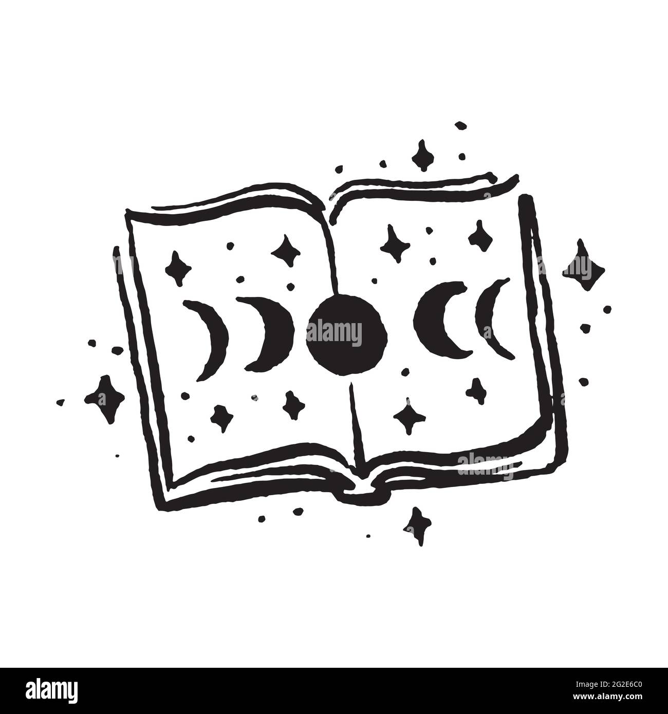 Hexe Geheimnis Magie Wissen Bücher handgezeichnete Illustration Stock Vektor