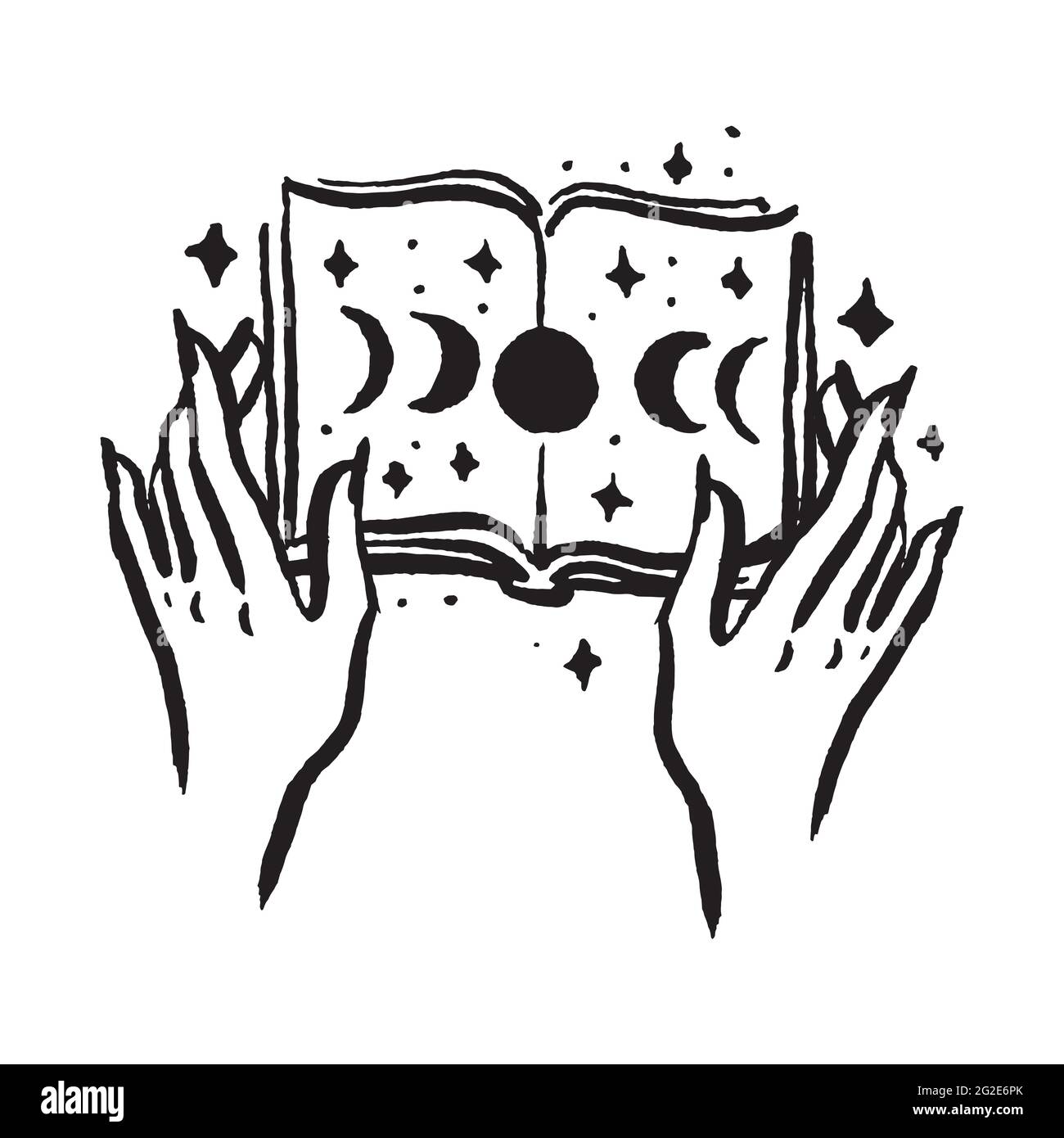 Hexe Geheimnis Magie Wissen Bücher handgezeichnete Illustration Stock Vektor