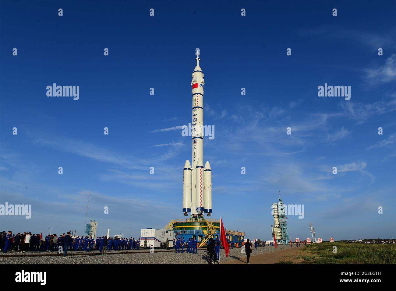 Jiuquan, China. Juni 2021. Drei Astronauten werden am 09. Juni 2021 mit dem bemannten Raumschiff Shenzhou XII in Jiuquan, Gansu, China, zur Raumstation fliegen.(Foto: TPG/cnsphotos) Quelle: TopPhoto/Alamy Live News Stockfoto