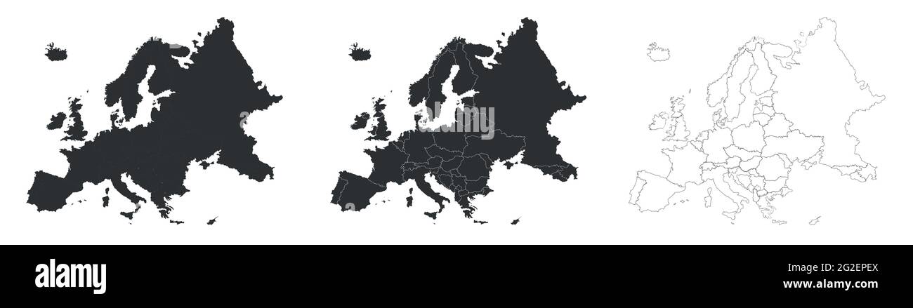 Europakarten mit isolierten Ländergrenzen auf Weiß. Grauer Kartensatz Stock Vektor