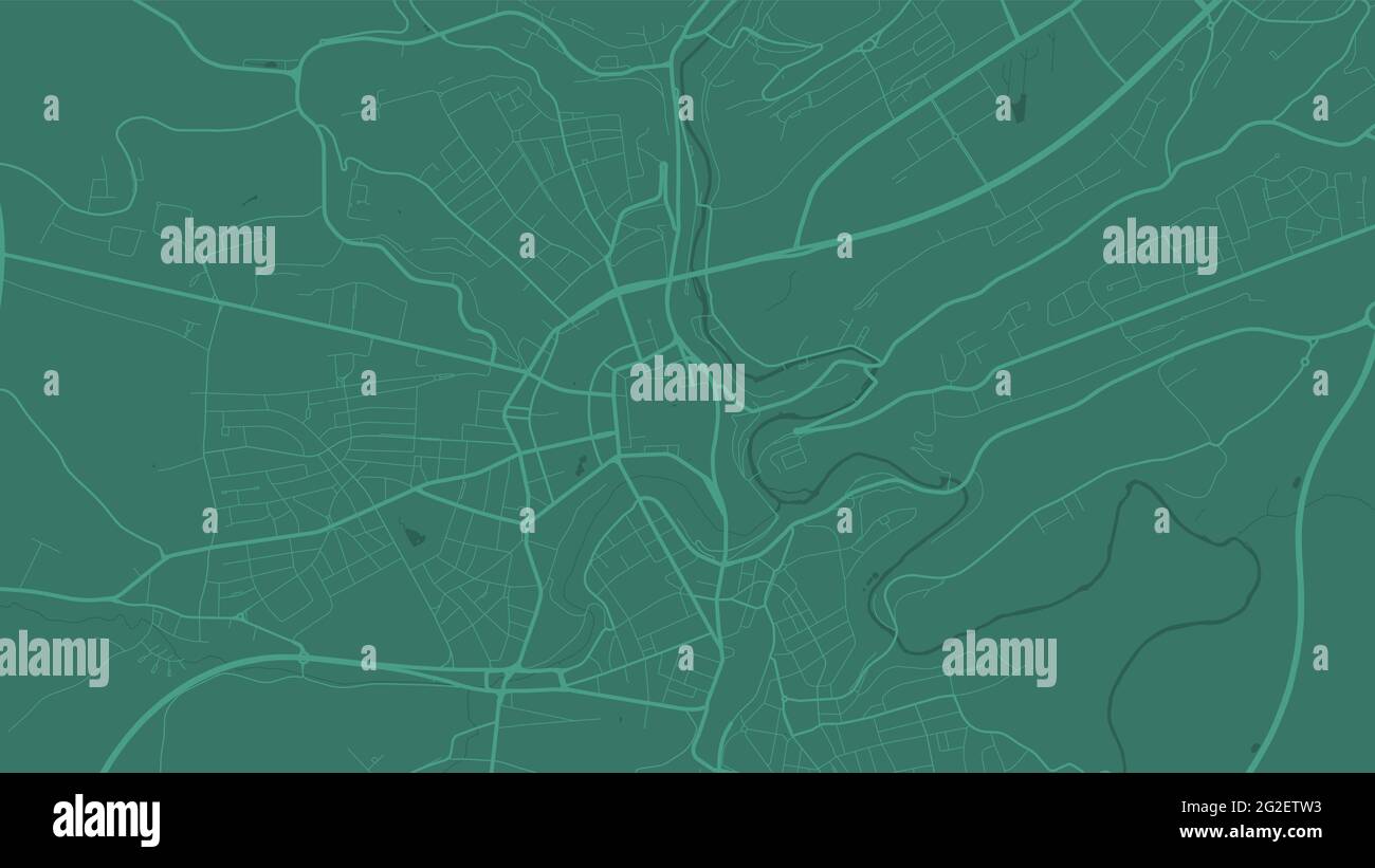Grüne Luxemburg Stadt Vektor Hintergrund Karte, Straßen und Wasser Kartographie Illustration. Breitbild-Proportion, digitale Flat-Design-Streetmap. Stock Vektor