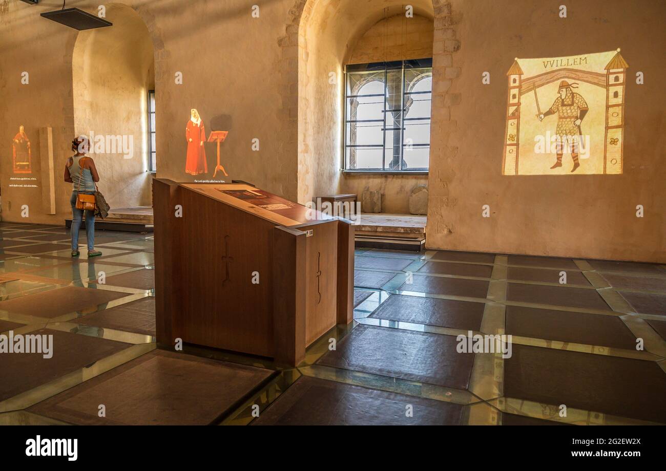 Das Château de Falaise ist der Geburtsort von Wilhelm dem Eroberer und ein faszinierendes Museum, Falaise, Normandie, Frankreich. Stockfoto