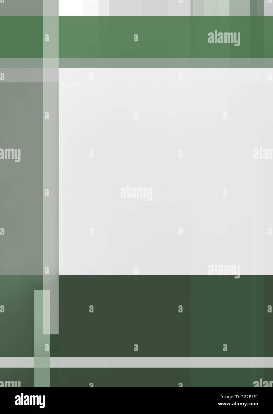 Grünes, graues geometrisches Bucheinband. Abstrakte A4-Vorlage, Kopierraum, minimalistisches Design. Hintergrund für Broschüre, Portfolio, Katalog, Magazin Stockfoto