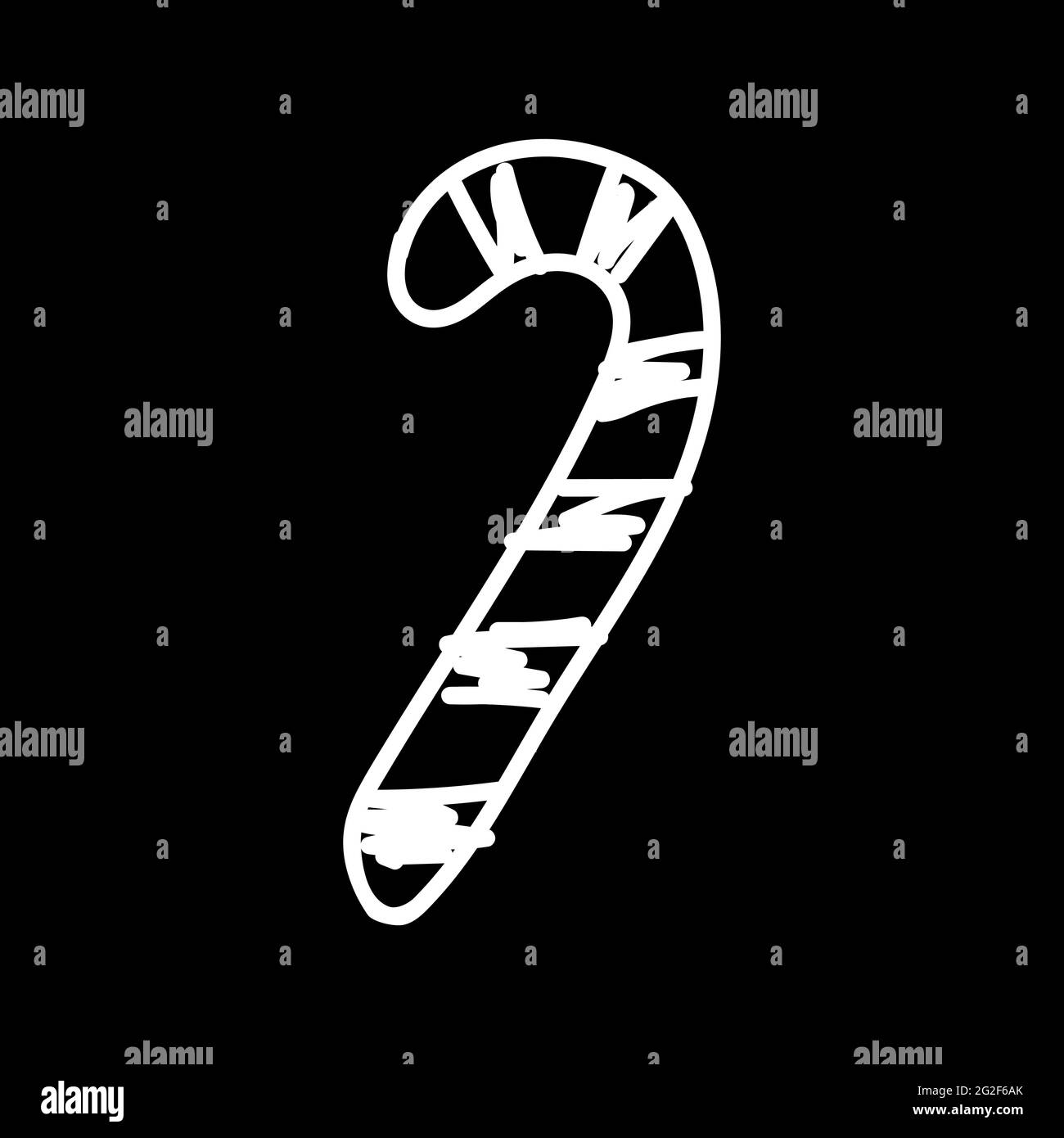 Weißer weihnachtsbonbon-Stock, gezeichnet von unordentlichen Linien auf schwarzem Hintergrund. Lakonisches Symbol des neuen Jahres. Verworrene Linien von festlichem Dekor. Pepperm Stock Vektor