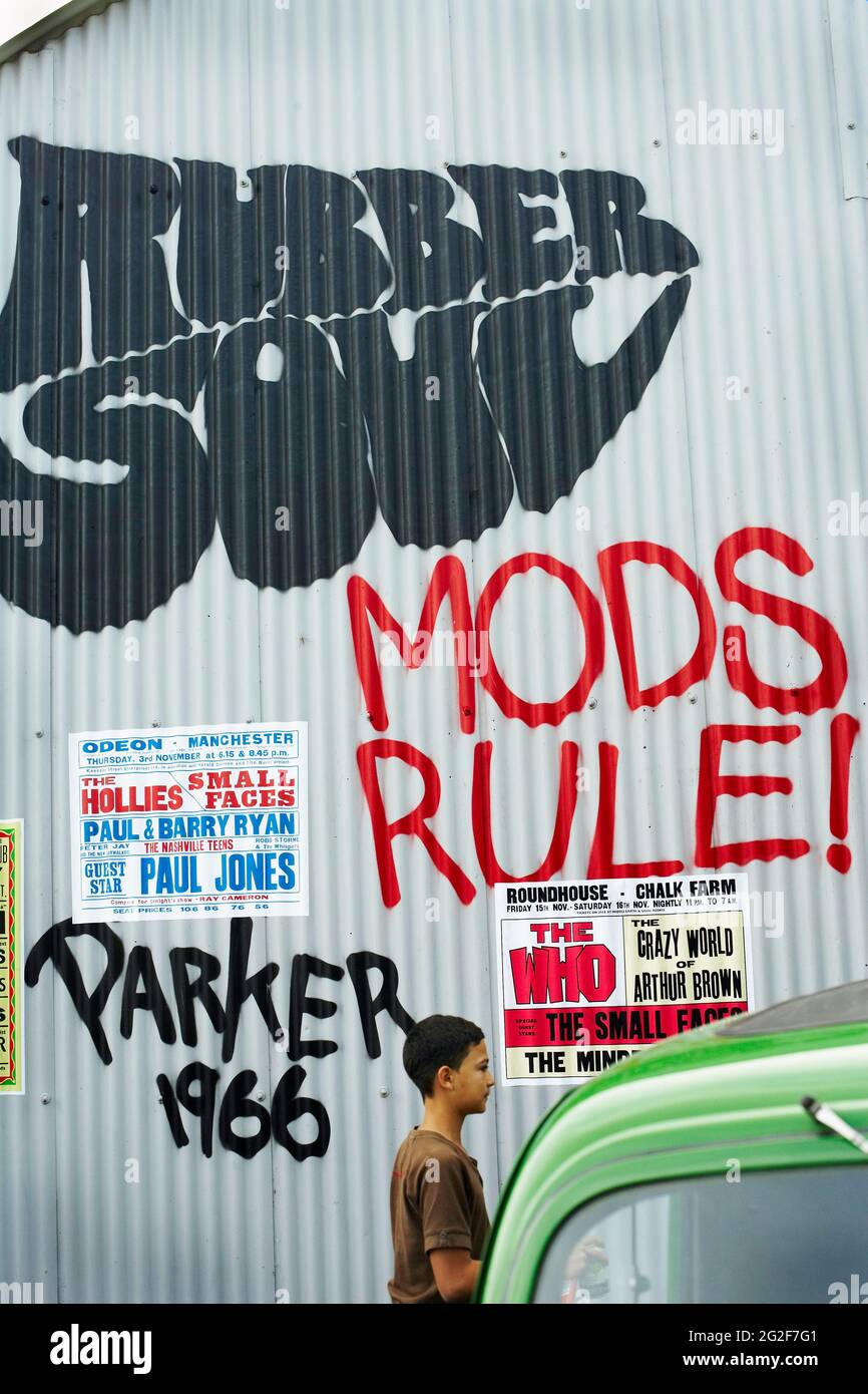 Graffiti, Rubber Soul, Mod's Regel Goodwood Revival 2013 Stockfoto