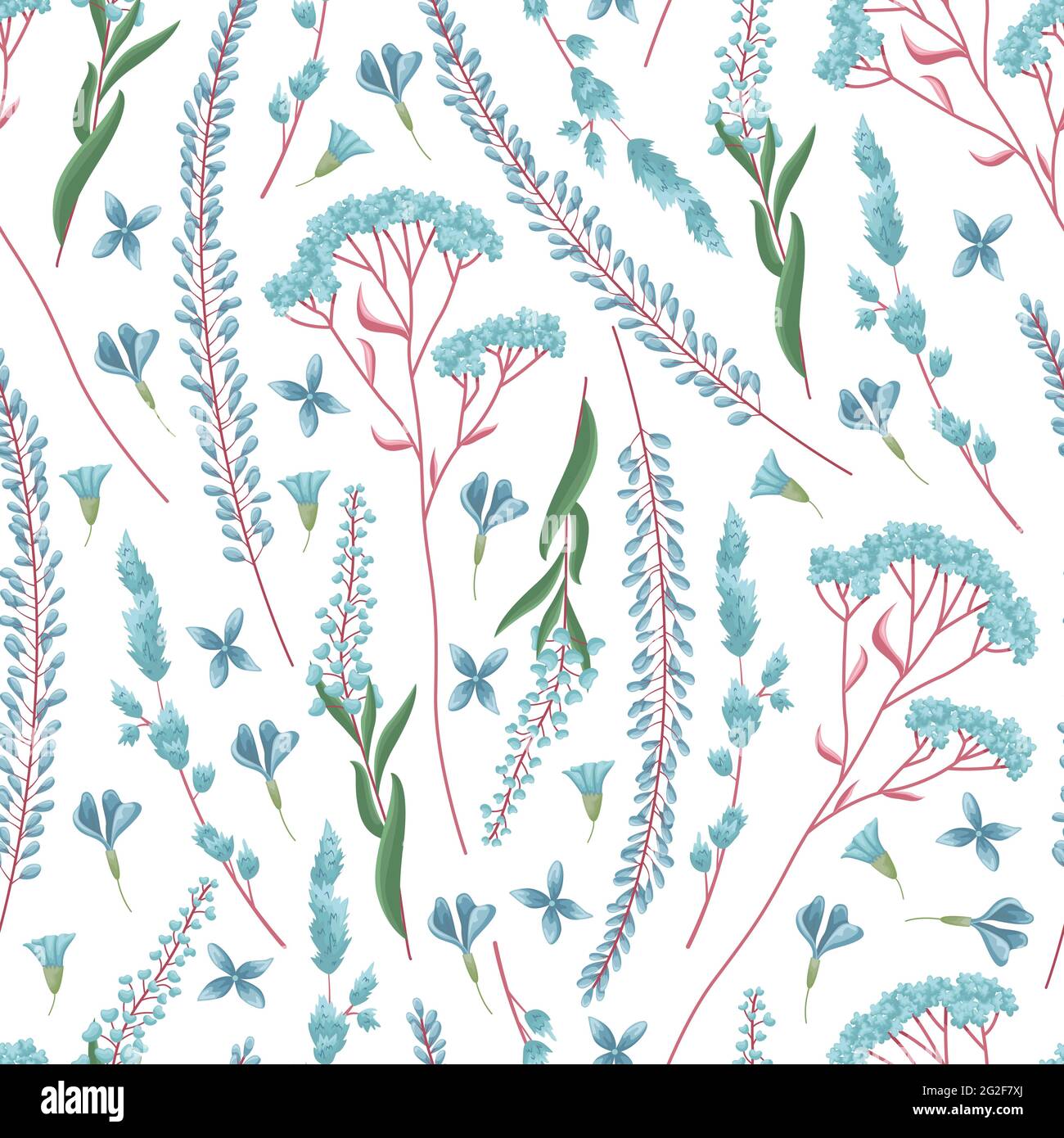 Das florale nahtlose Muster mit Blättern und Blumen. Vektor botanischen Hintergrund. Herbarium Stock Vektor