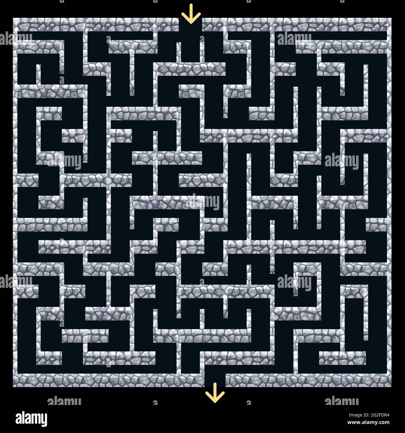 3D Labyrinth, Labyrinth mit Steinwänden.Dungeon Flucht oder Puzzle-Spiel-Level-Design. Draufsicht. Vektorgrafik Stock Vektor