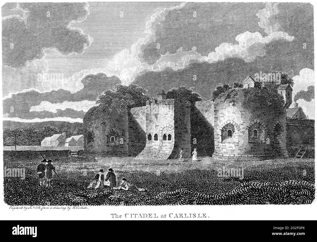 Ein Stich der Zitadelle von Carlisle, Cumberland, gescannt in hoher Auflösung aus einem Buch, das 1812 gedruckt wurde. Für urheberrechtlich frei gehalten. Stockfoto