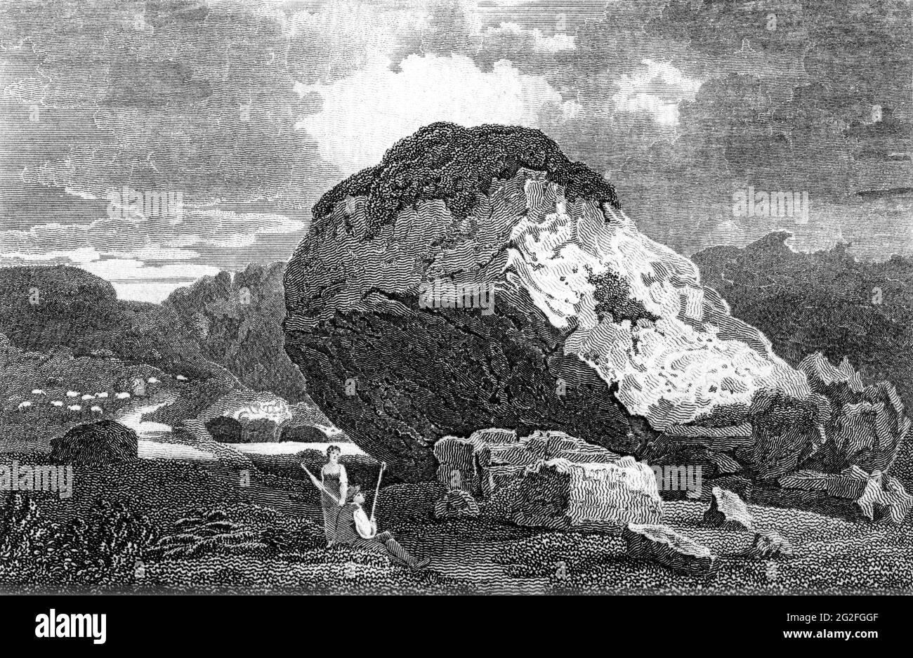 Eine Gravur des Bowder Stone, Cumberland gescannt in hoher Auflösung aus einem Buch im Jahr 1812 gedruckt. Für urheberrechtlich frei gehalten. Stockfoto