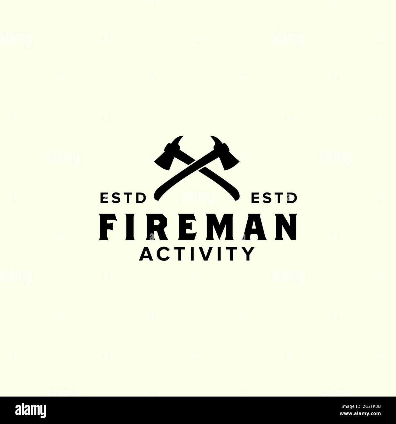 Kreuzaxt für Feuerwehrmann Logo Design-Vorlage Stock Vektor