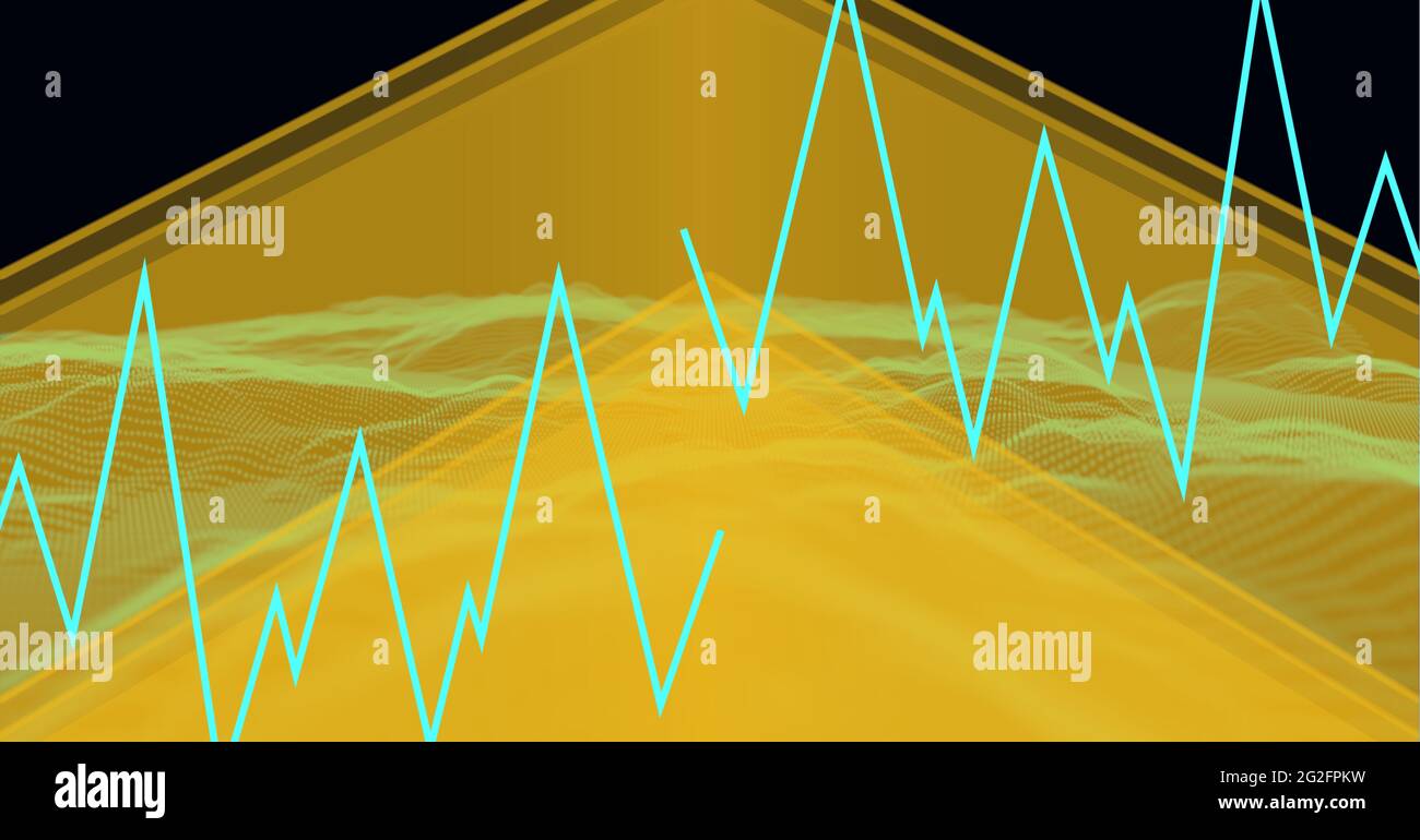 Komposition von blauem grafischem Musik-Equalizer auf gelbem Hintergrund Stockfoto