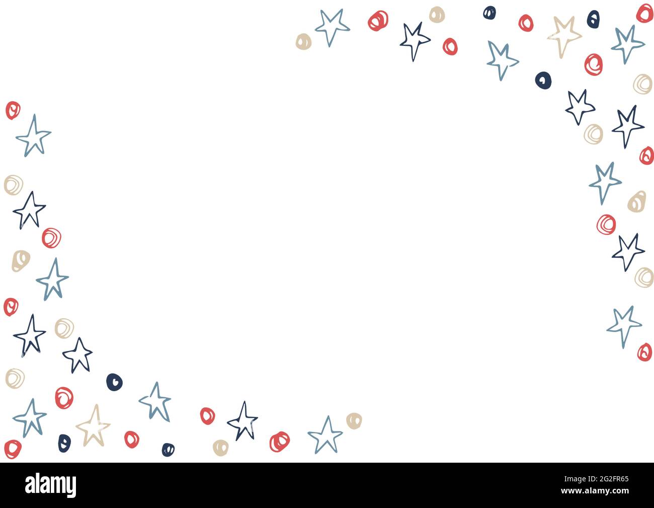 Komposition von Rahmen mit Sternen und Punkten der amerikanischen Flagge Farben und kopieren Raum auf weißem Hintergrund Stockfoto