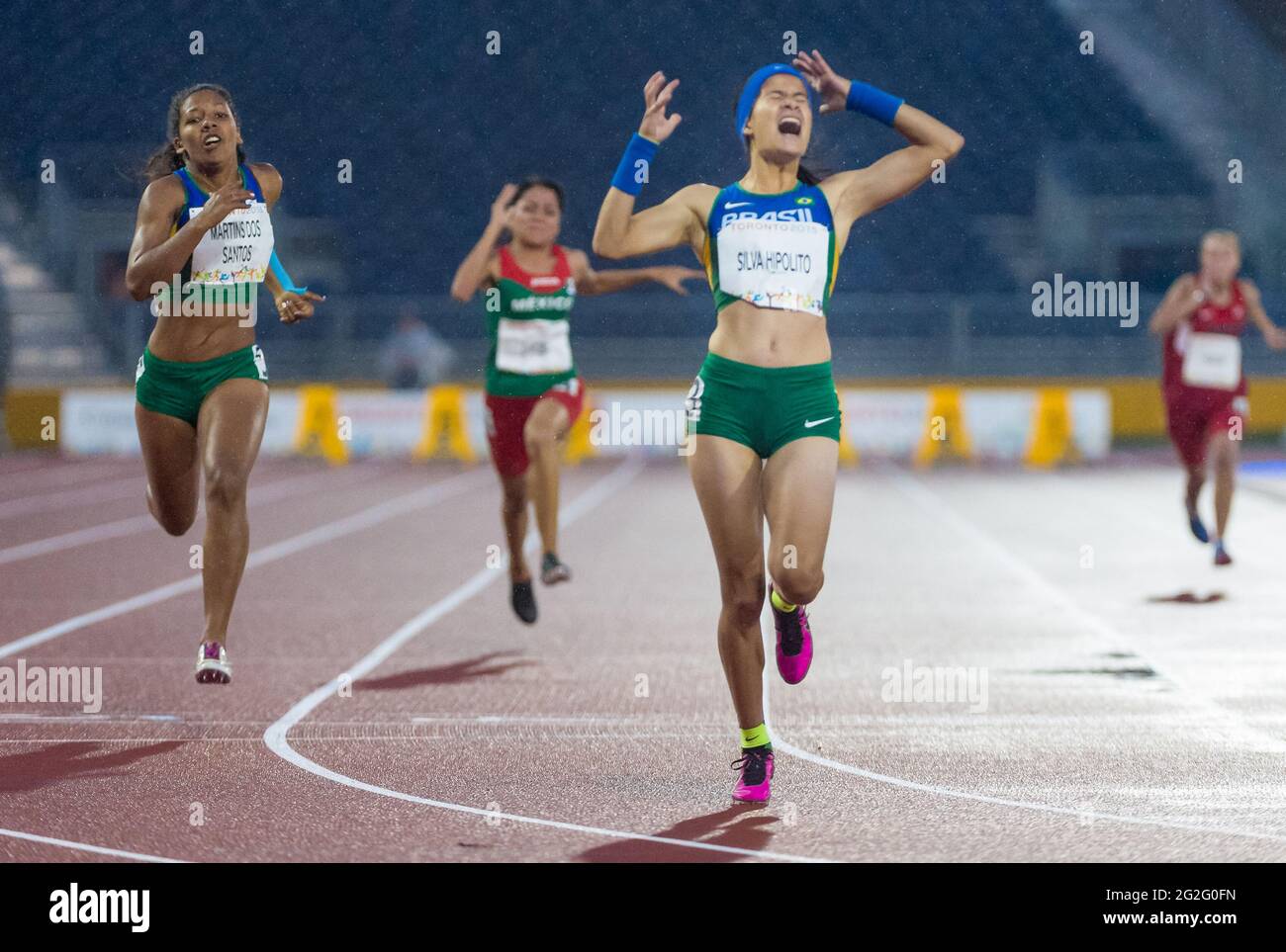 Die brasilianische Athletin Veronica Silva Hipolito reagierte nach dem Sieg bei den Parapan American Games 2015. Die Parapan American Games 2015 c Stockfoto