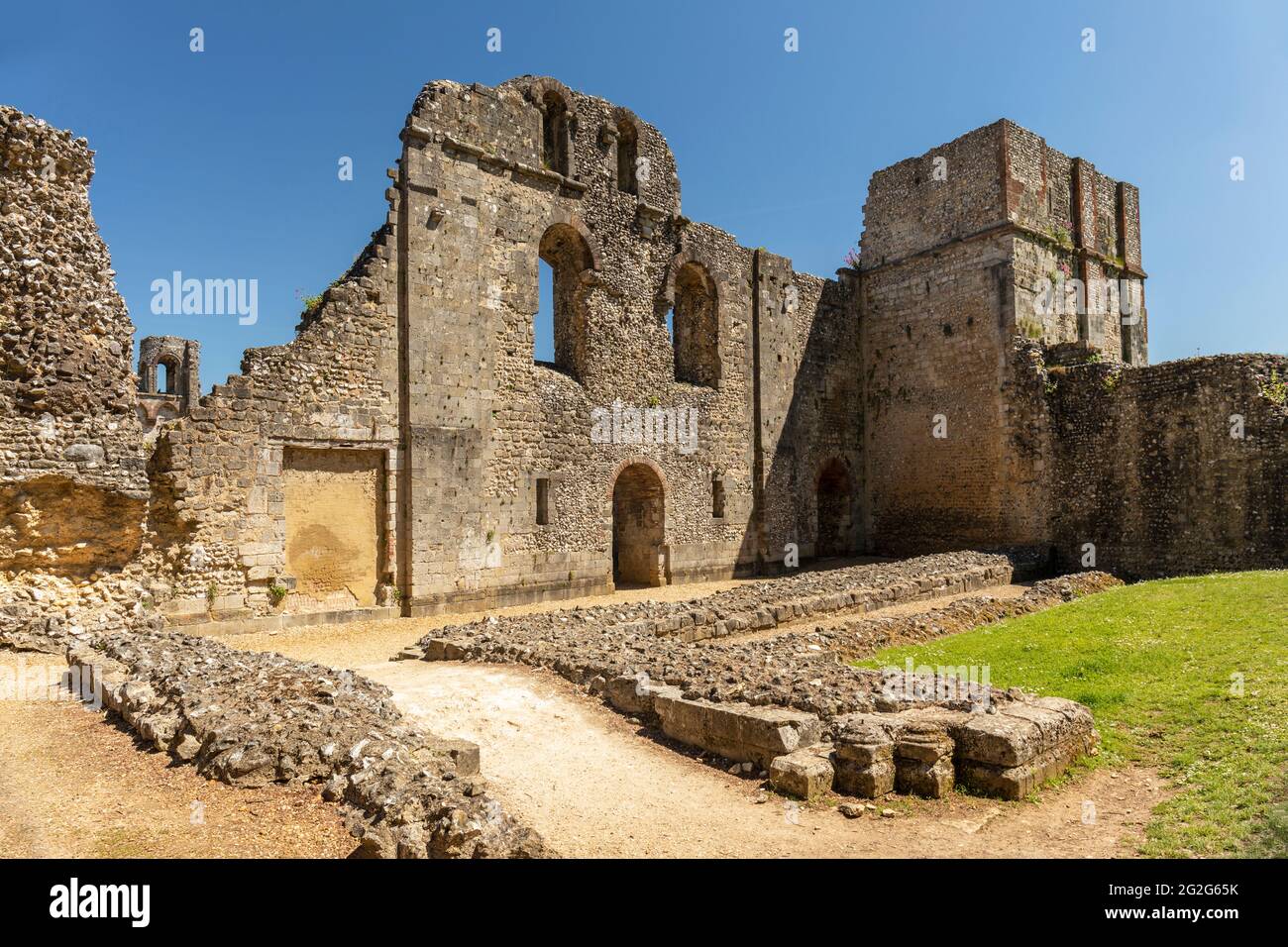 Historische Ruinen von Wolvesey Castle / Old Bishops Palace in Winchester, Hampshire, England, Großbritannien Stockfoto