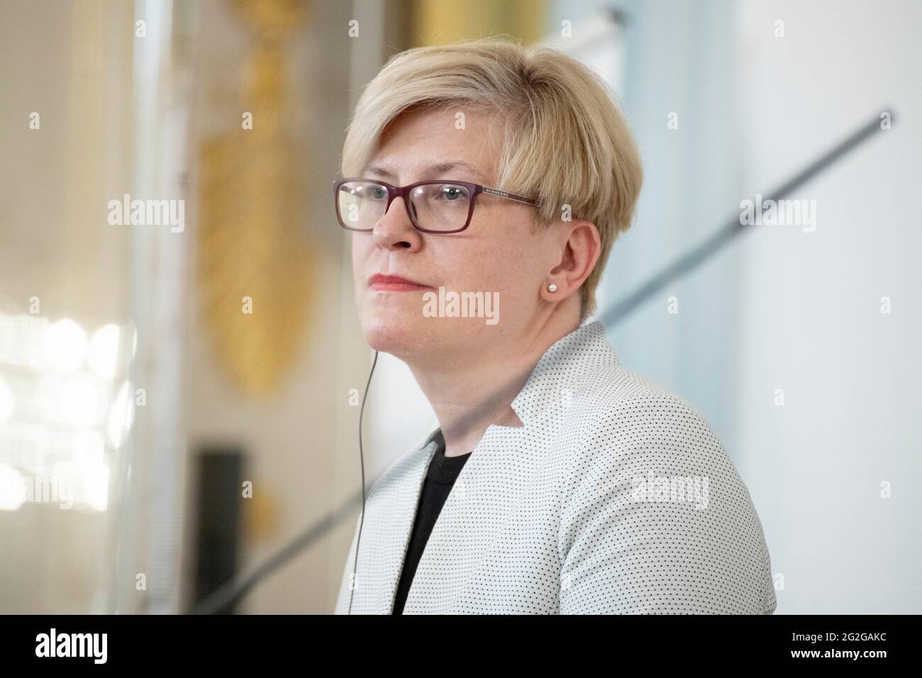 Wien, Wien, Österreich. Juni 2021. Pressekonferenz in Österreich: Bundeskanzleramt Wien: Gemeinsame Pressekonferenz mit Bundeskanzler Sebastian kurz und dem Ministerpräsidenten der republik Litauen SIMONYTE Ingrida. Picture: Litauischer Premierminister SIMONYTE Ingrida. Wien, Österreich. 11. Juni 2021 Quelle: Tobias Steinmaurer/ZUMA Wire/Alamy Live News Stockfoto