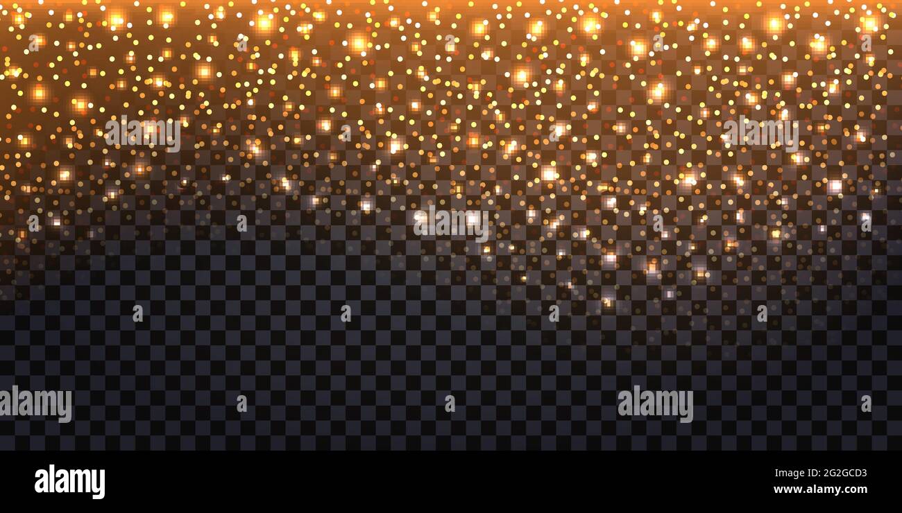 Leuchtender Glitzer-Hintergrund mit Lichteffekt. Glühende Sternenstaub-Partikel und funkelt. Weihnachtliche dekorative Kulisse mit leuchtenden Funken. Abstr Stock Vektor