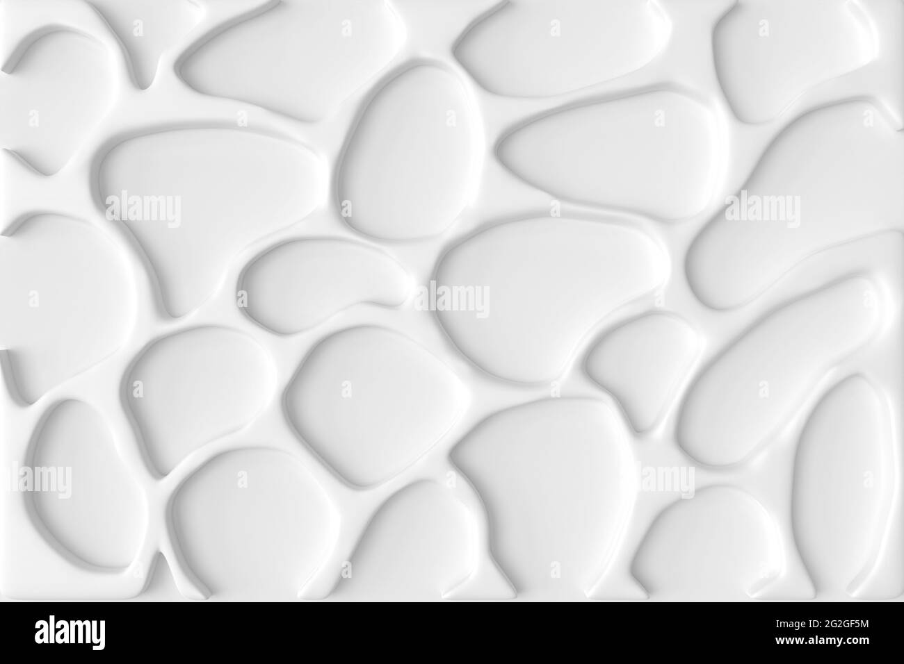 Weißer Hintergrund mit monochromem Raster mit Löchern unterschiedlicher Form - 3d-Rendering Stockfoto