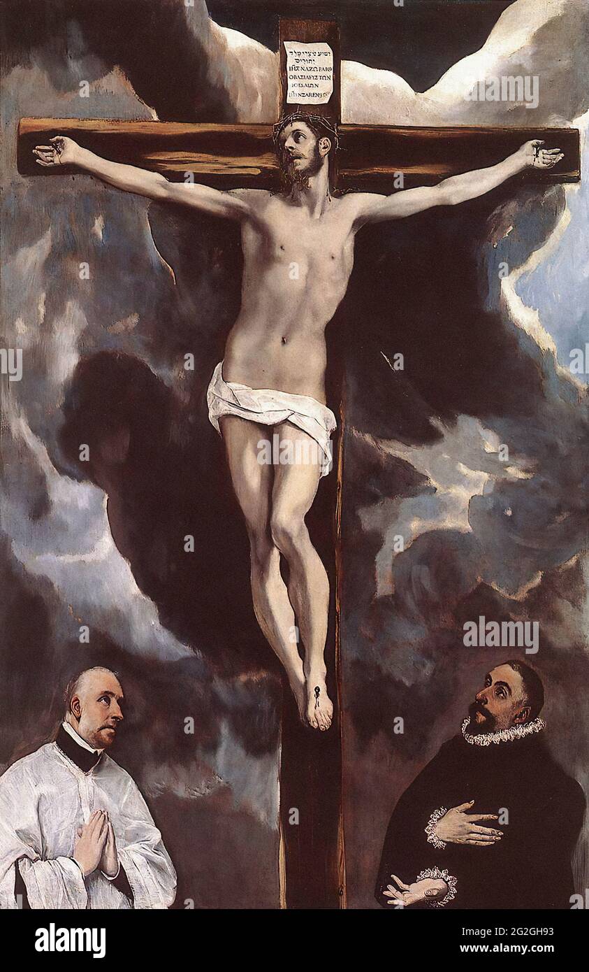 Domínikos Theotokópoulos - El Greco - Christenkreuz verehrt von den Gebern 1585 Stockfoto
