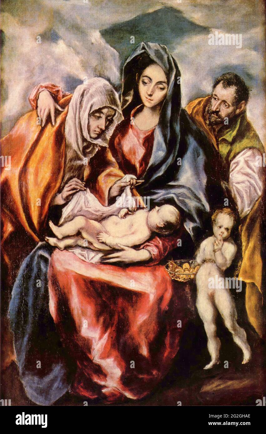 DomÃ­nikos TheotokÃ³poulos - El Greco - Heilige Familie mit St. Anne Young St. John Baptist C 1601 Stockfoto