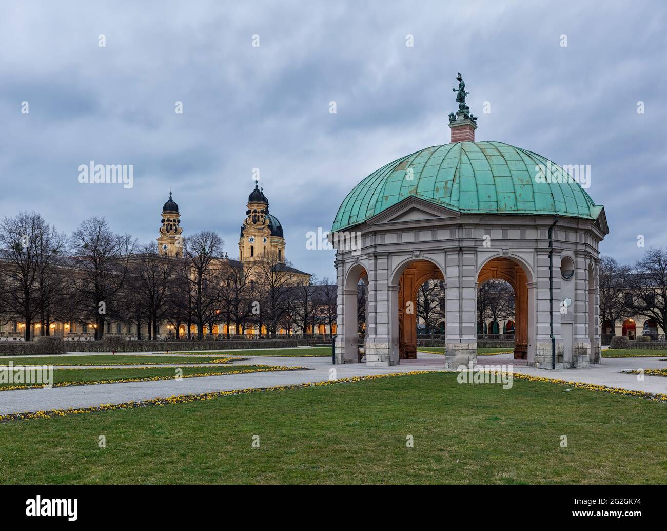 Wintermorgen im Hofgarten, München, Stockfoto