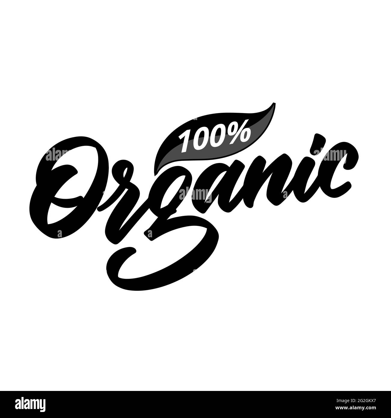 Handgeschriebener Schriftzug Organic 100 isoliert auf Weiß. Vektorgrafik Stock Vektor
