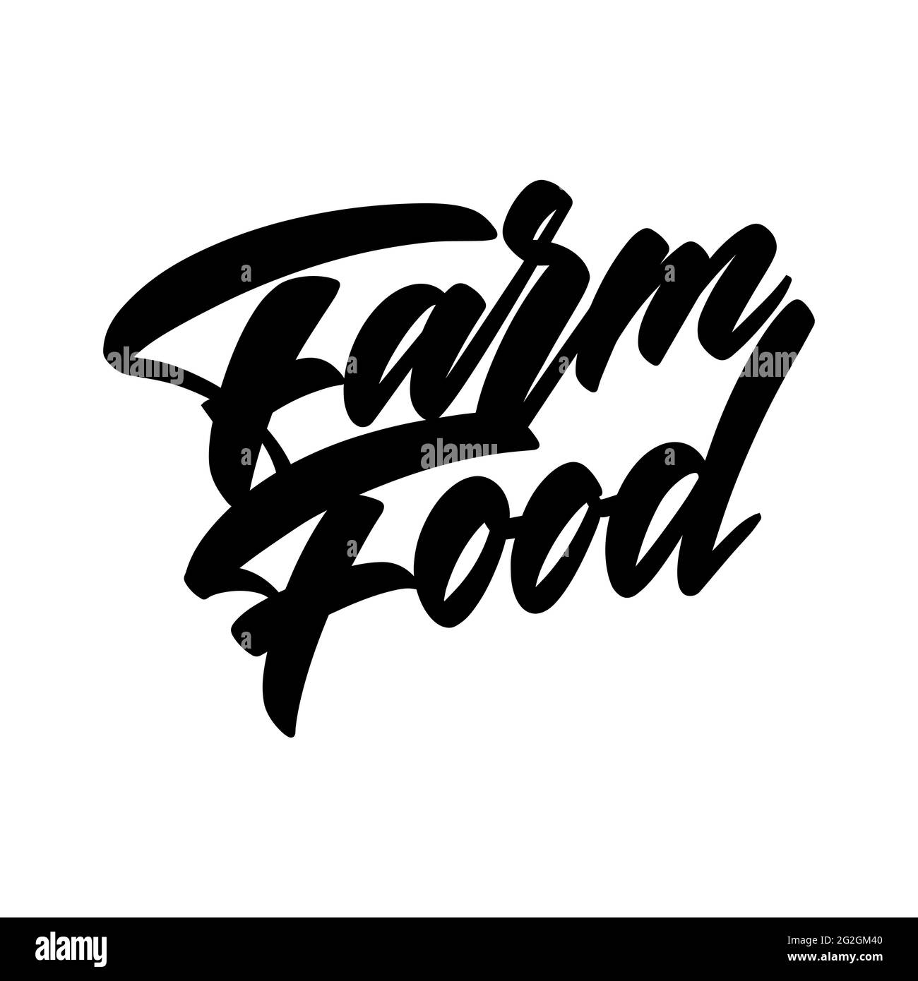 Handgeschriebener Schriftzug.Logo Farm Food auf Weiß. Vektorgrafik Stock Vektor