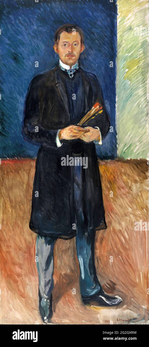 Edvard Munch - Selbstporträt mit Pinsel Stockfoto