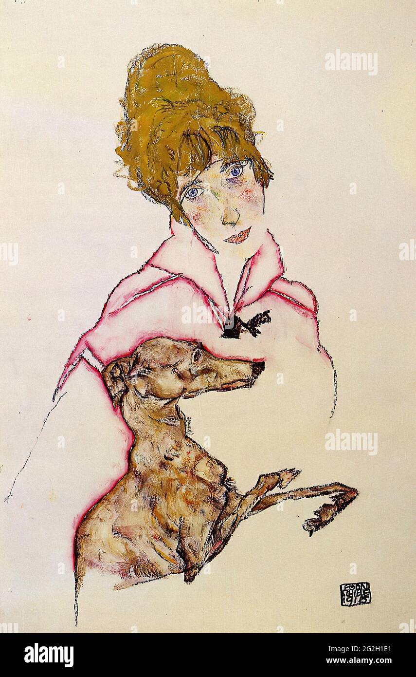 Egon Schiele - Frau mit Greyhound Edith Schiele 1916 Stockfoto Egon Schiele - Frau mit Greyhound Edith Schiele 1916 Stockfoto