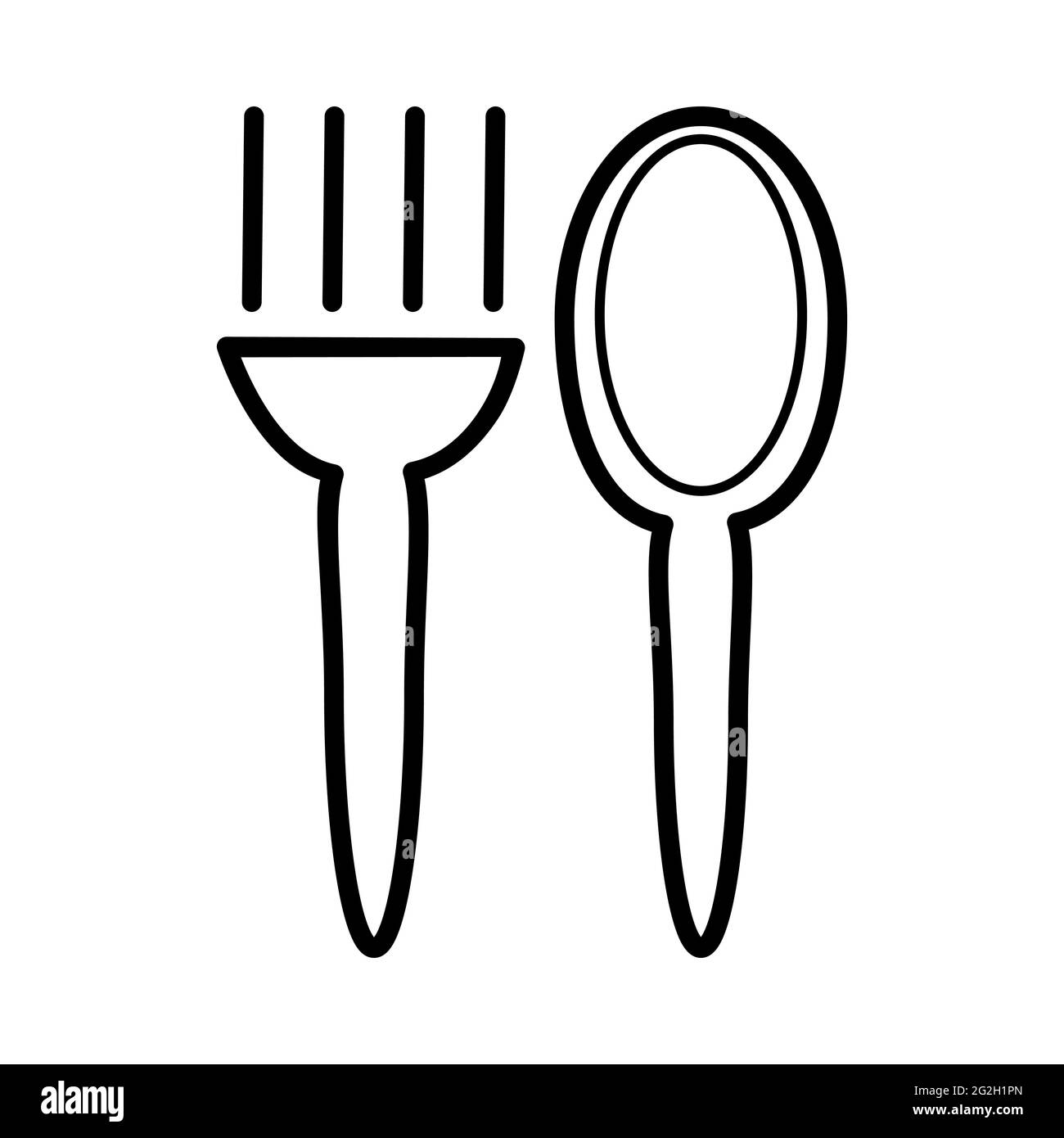 Gabel- und Löffelsymbol auf weißem Hintergrund isoliert. Symbol für Restaurant oder Café. Einfache minimalistische Umrisse Design-Stil. Menüzeichen. Vektorgrafik für Aktien Stock Vektor