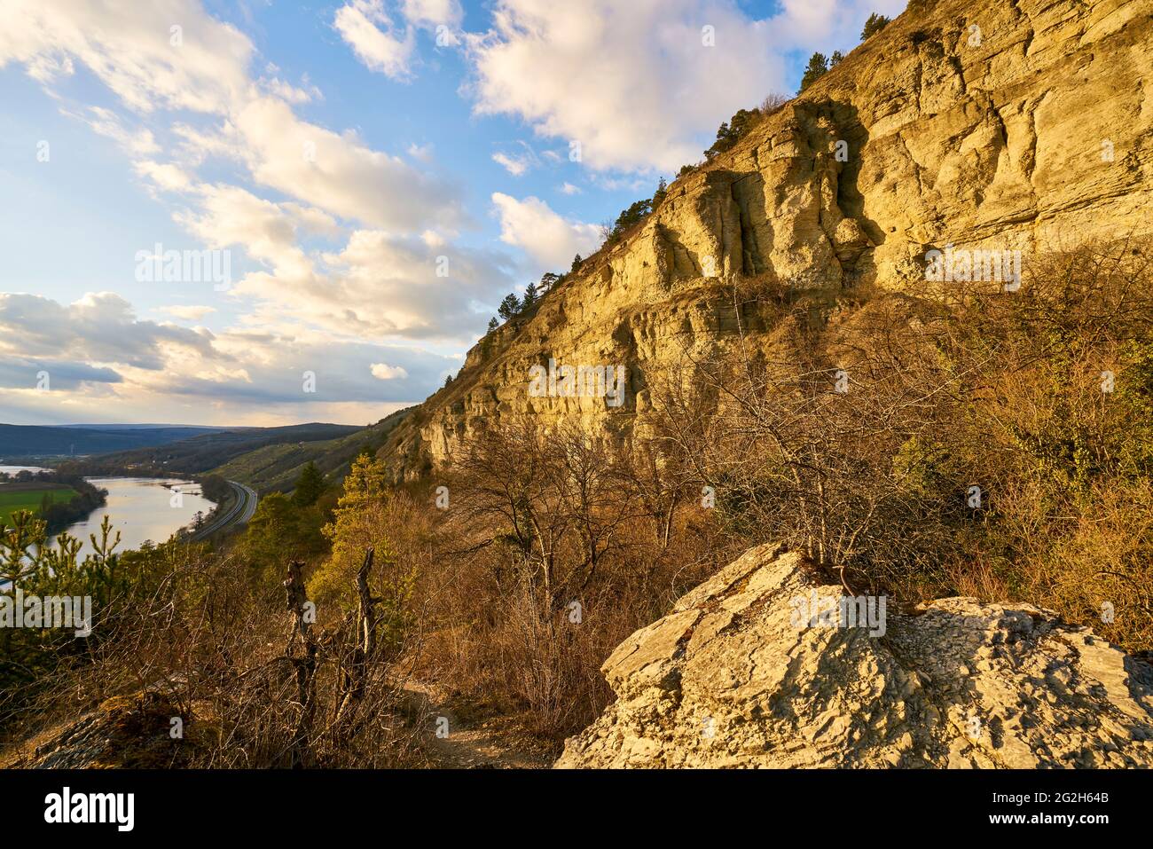 Abend über das Naturschutzgebiet Grainberg-Kalbenstein am Main bei Karlstadt, Main-Spessart, Unterfranken, Bayern, Deutschland Stockfoto