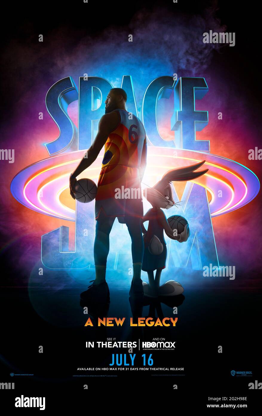 VERÖFFENTLICHUNGSDATUM: 16. Juli 2021 TITEL: Space Jam: A New Legacy STUDIO: Warner Animation Group REGIE: Malcolm D. Lee HANDLUNG: NBA-Superstar LeBron James schließt sich mit Bugs Bunny und dem Rest der Looney Tunes zusammen, um diese lang erwartete Fortsetzung zu erhalten. HAUPTROLLE: LeBron James und Bugs Bunny, Plakatkunst. (Kreditbild: © /Entertainment Picturs) Stockfoto