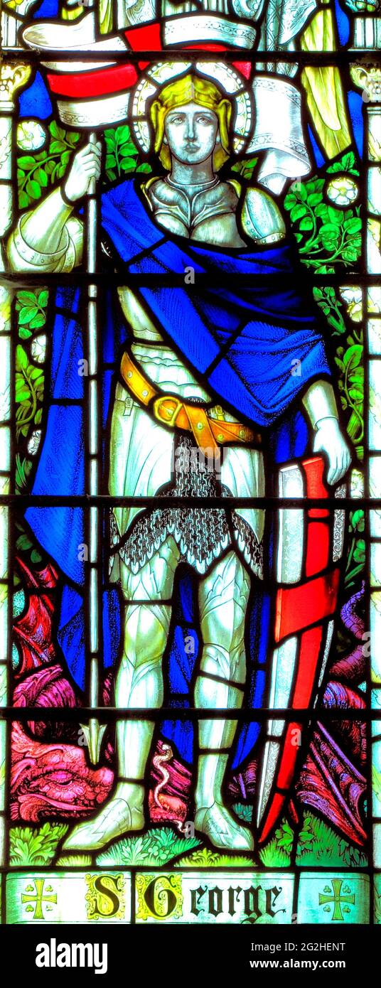 St. George, saint, Glasfenster, All Saints Church, Warham, Norfolk, England, Großbritannien, English School, Anfang des 20. Jahrhunderts Stockfoto