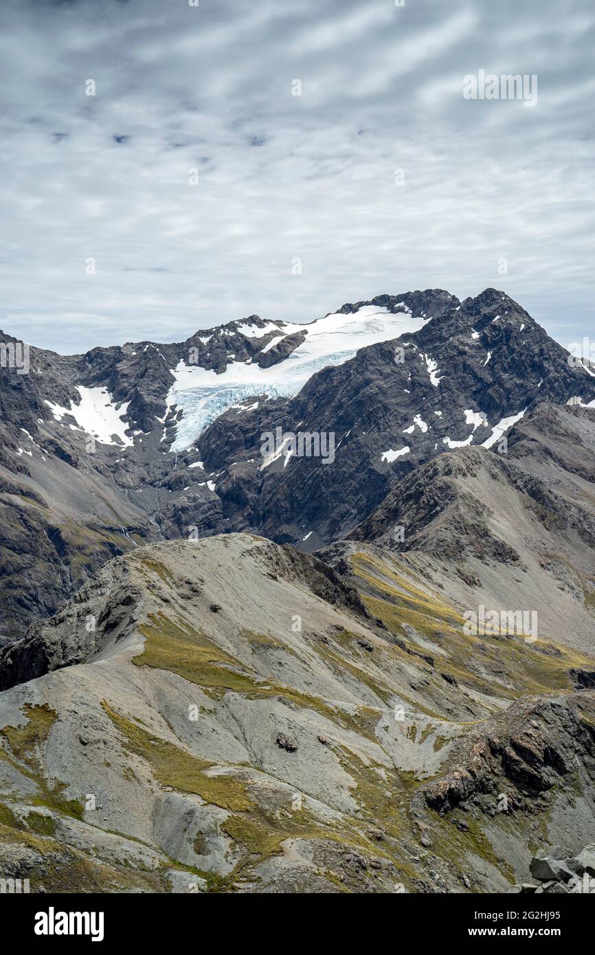 Lawinenspitze, 1833m. Anstrengende Wanderung zum berühmtesten Gipfel im Arthur's Pass National Park. Südinsel, Neuseeland Stockfoto