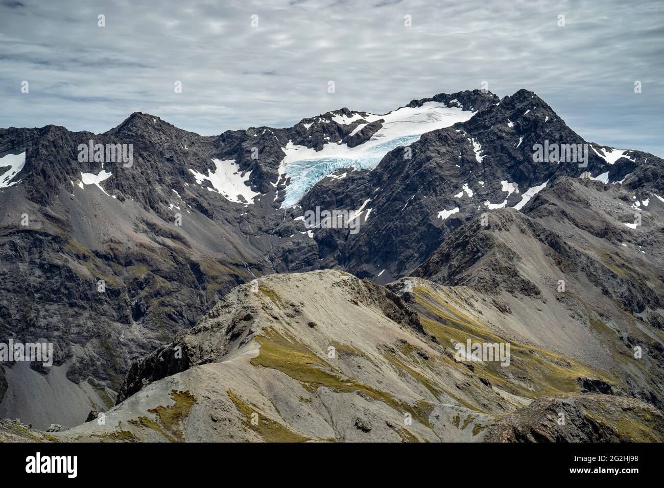 Lawinenspitze, 1833m. Anstrengende Wanderung zum berühmtesten Gipfel im Arthur's Pass National Park. Südinsel, Neuseeland Stockfoto