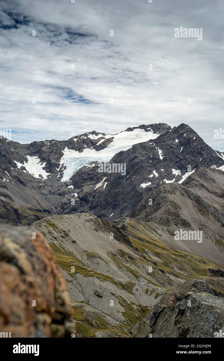 Lawinenspitze, 1833m. Anstrengende Wanderung zum berühmtesten Gipfel im Arthur's Pass National Park. Südinsel, Neuseeland Stockfoto