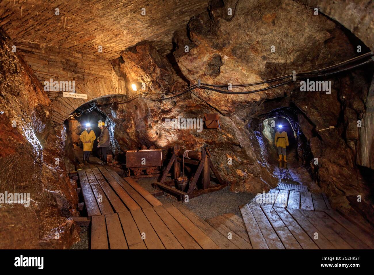 Historischer Bergbau im Besucherbergwerk Grube Dorothea Stollen / Himmlisch Heer in Annaberg-Buchholz im Obererz Stockfoto